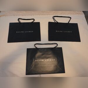 Ralph Lauren Set Of 3 Navy Blue Shopping Bags – Gold Logo & Rope Handles